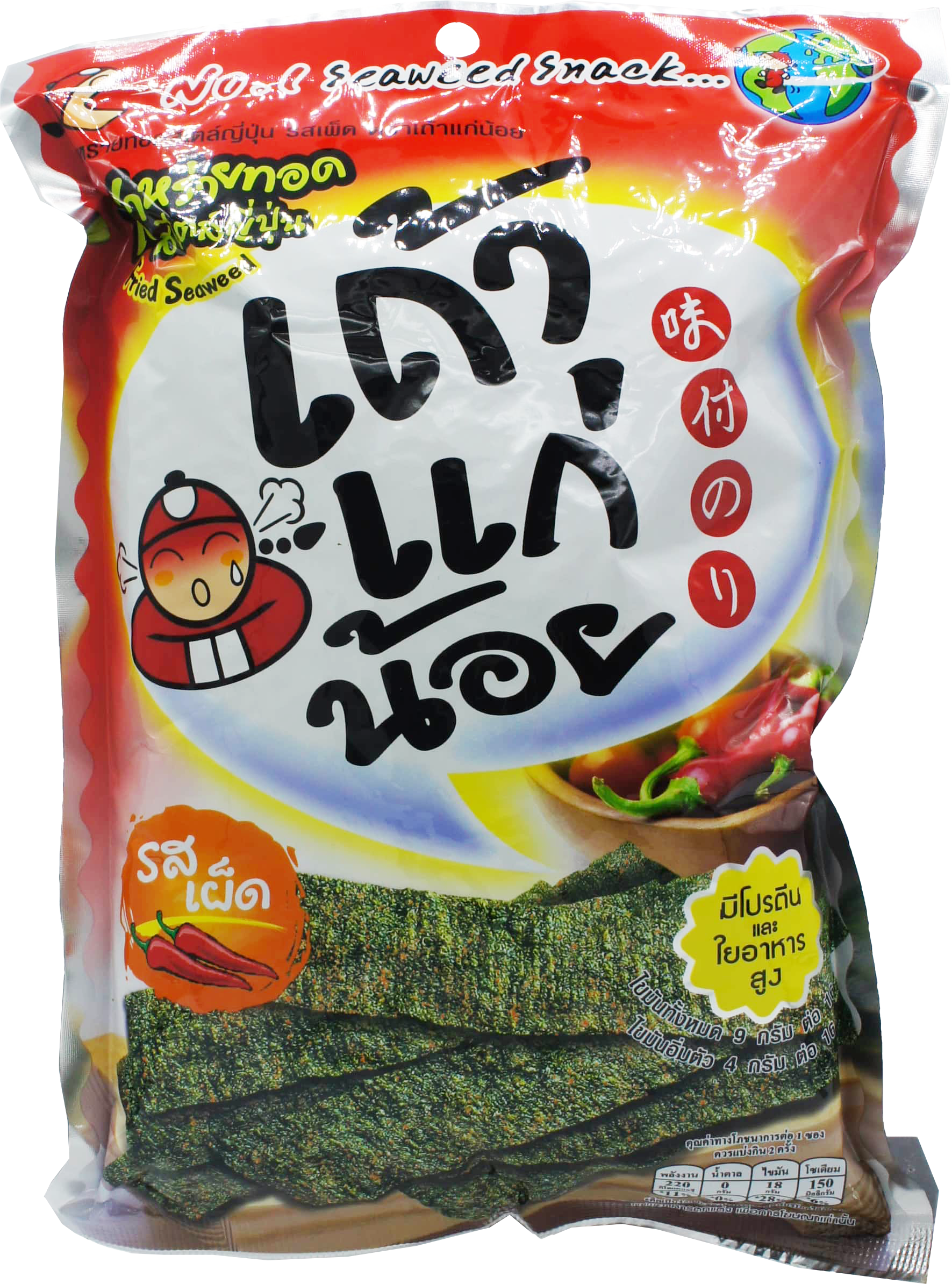 TAO KAE NOI SEAWEED SNACK HOT & SPICY 8pk x 6bg x 1.12oz (30g)