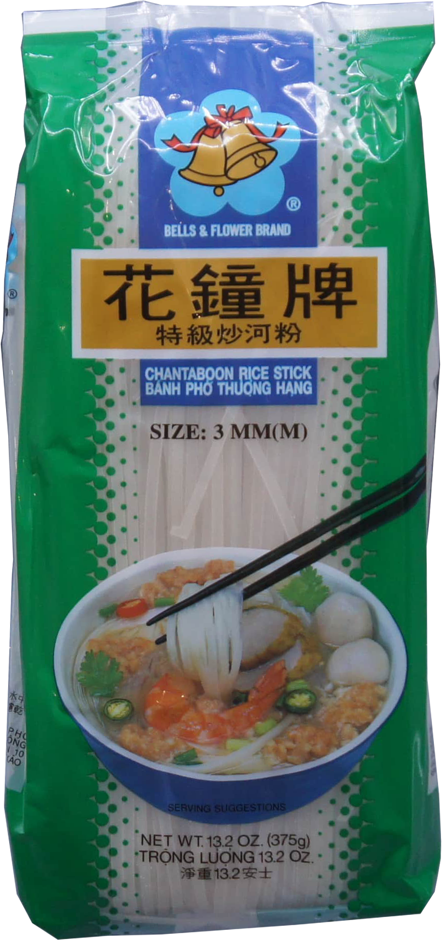 BELLS & FLOWER CHANTABOON RICE STICKS (SIZE 3MM/M) 30bg x 13.2oz (375g)