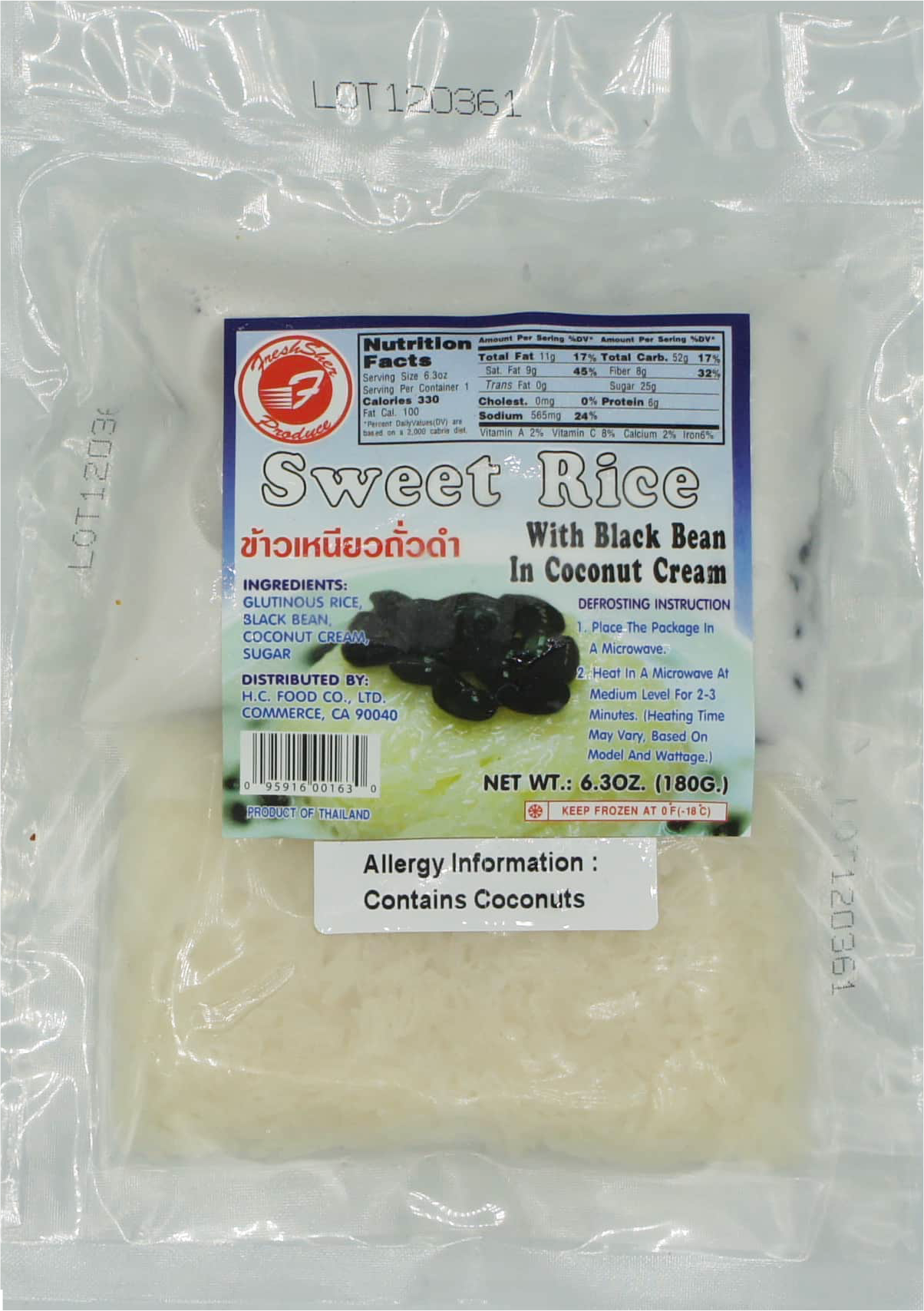 FRESH SHER SWEET RICE W/ BLACK BEAN IN COCONUT CREAM 30bg x 6.3oz (180g)